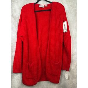 NWT VTG 90s Western Connection Red Textured Knit‎ Open Front Cardigan Size L